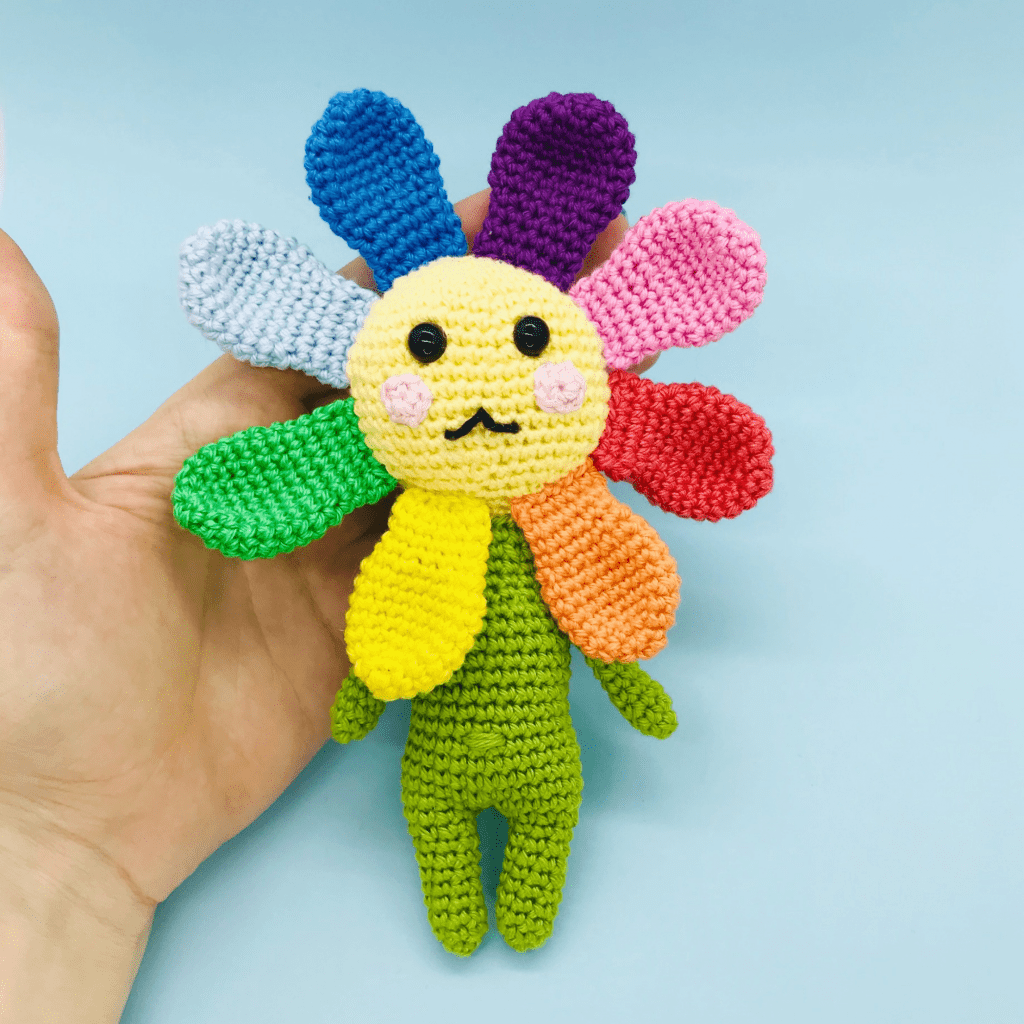 crochet pattern rainbow flower doll amigurumi