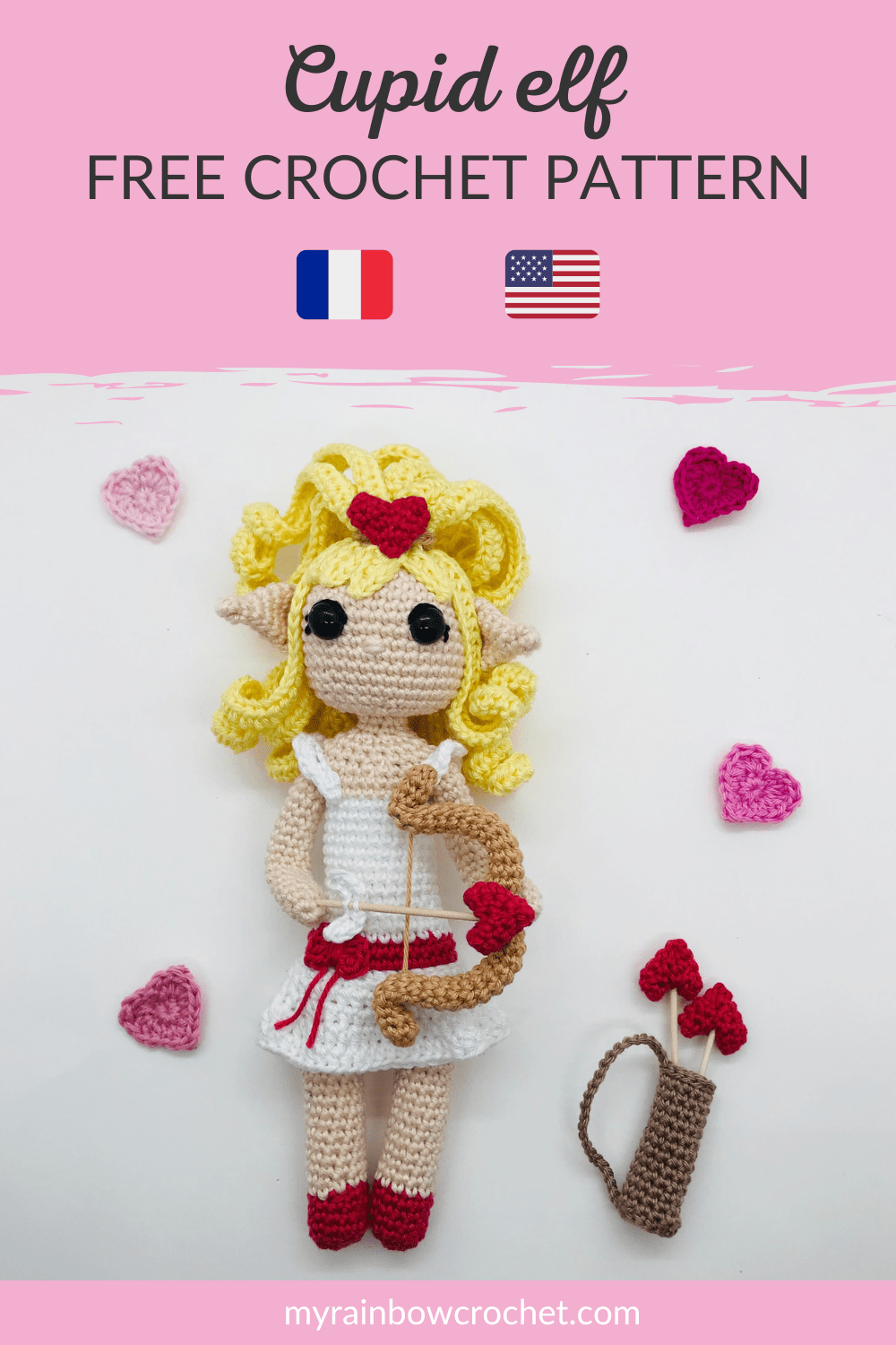ashana cupid elf crochet pattern doll amigurumi beginner free love heart bow