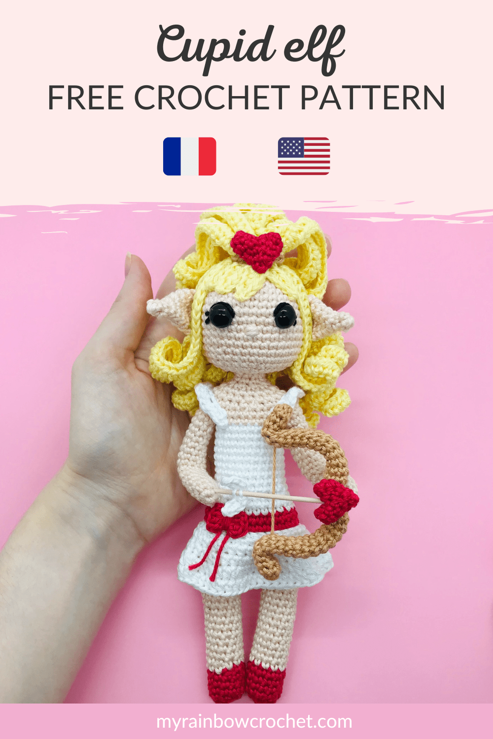 ashana cupid elf love valentine day free crochet pattern easy beginner doll amigurumi US 7