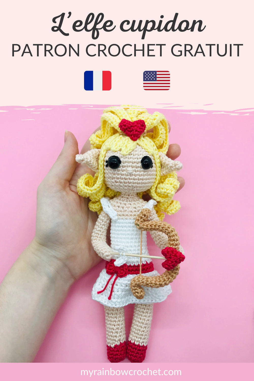 ashana elfe cupidon amour saint valentin patron crochet gratuit facile débutant poupée amigurumi FR 9