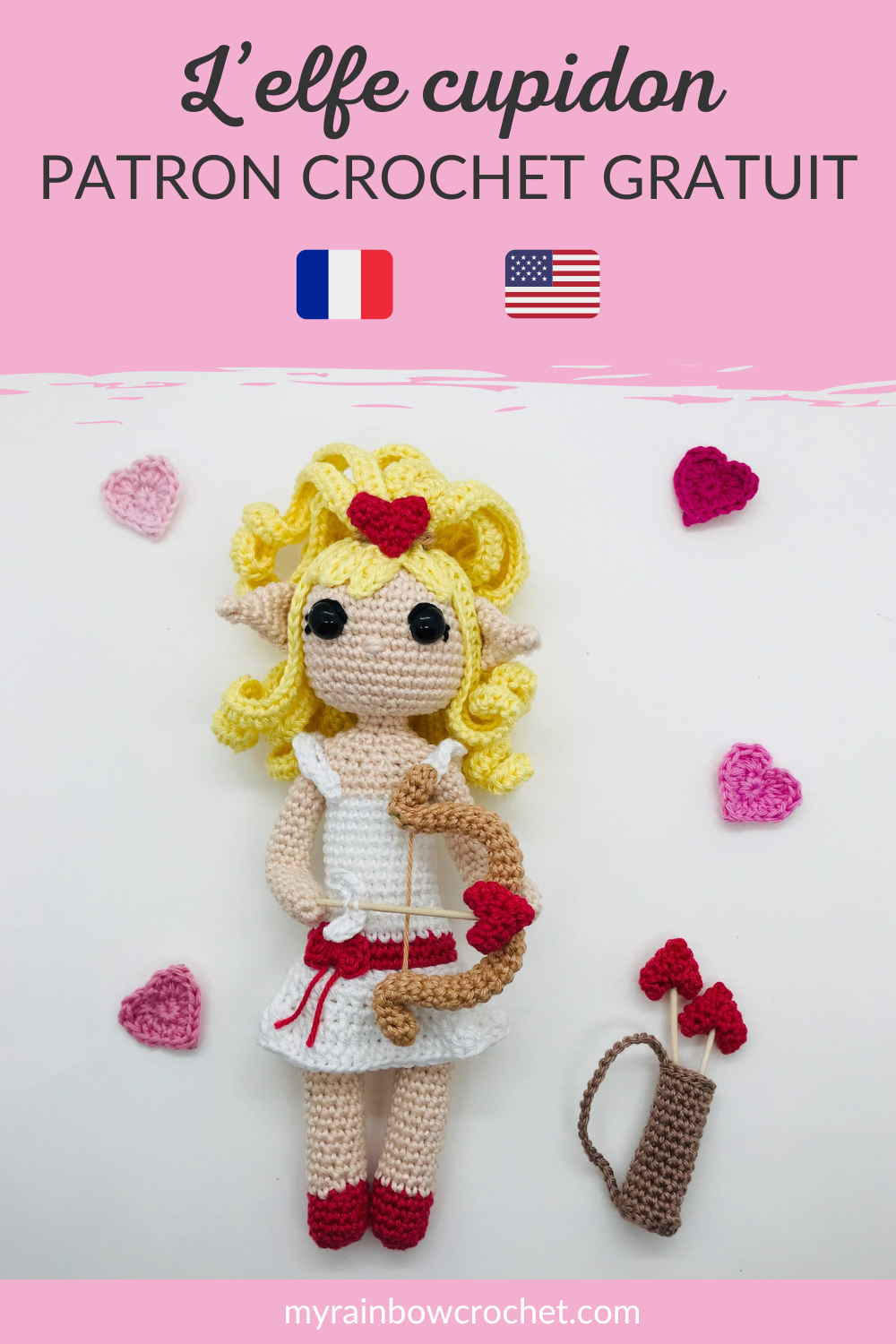 ashana elfe cupidon amour saint valentin patron crochet gratuit facile débutant poupée amigurumi FR 9