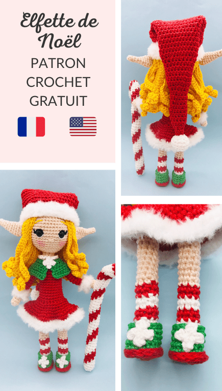 bâton sucre d'orge elerinna elfe de noël patron crochet poupée amigurumi débutant gratuit