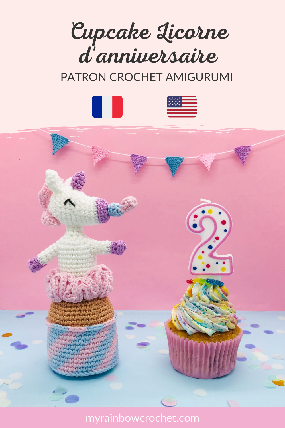 patron crochet cupcake licorne