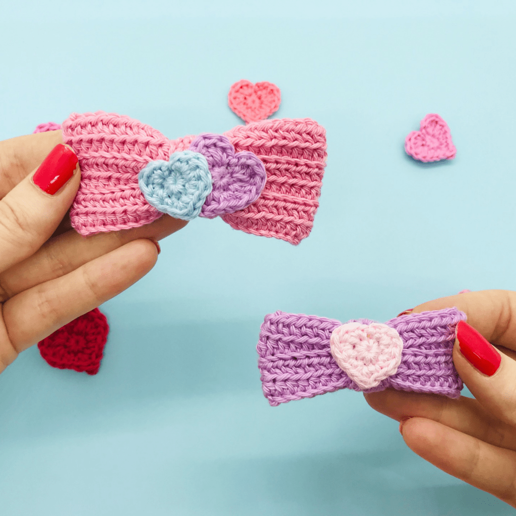 crochet pattern accessory love bow heart hair clip