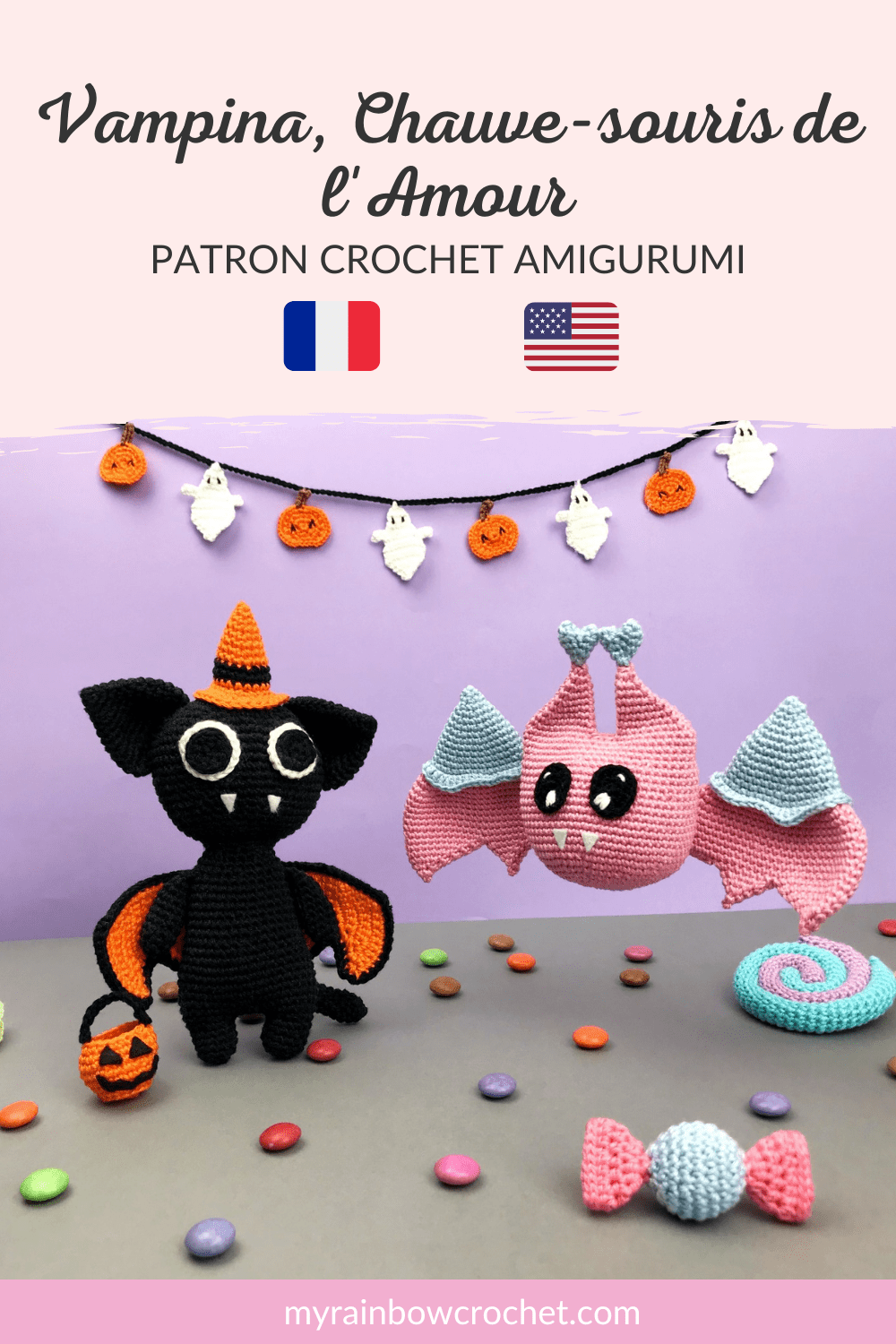 patron crochet vampina chauve-souris amour halloween