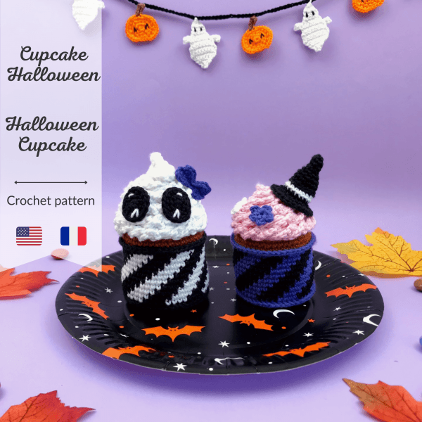 patron crochet amigurumi cupcake halloween sorcière squelette