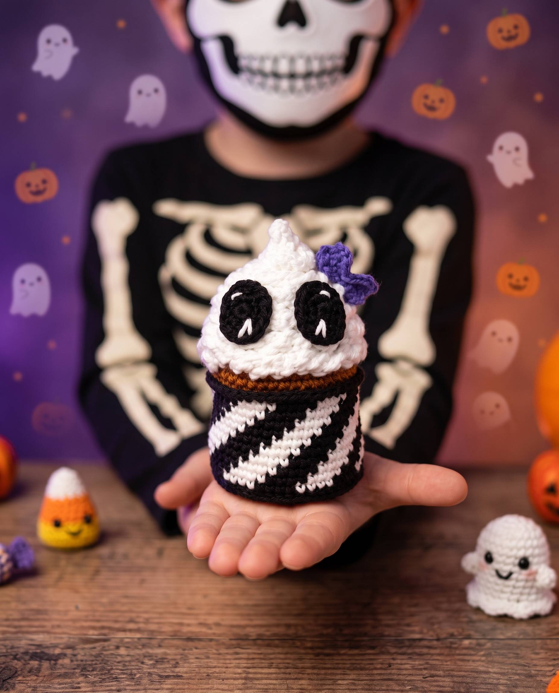 cupcake halloween sorcière squelette patron crochet amigurumi débutant facile food