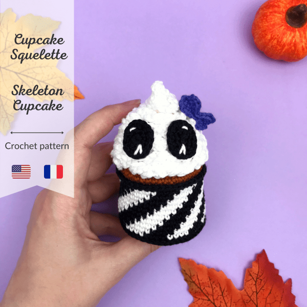 patron crochet amigurumi cupcake squelette halloween