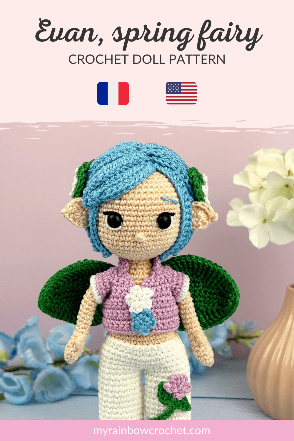 evan spring fairy easy crochet pattern doll amigurumi beginner flower boy