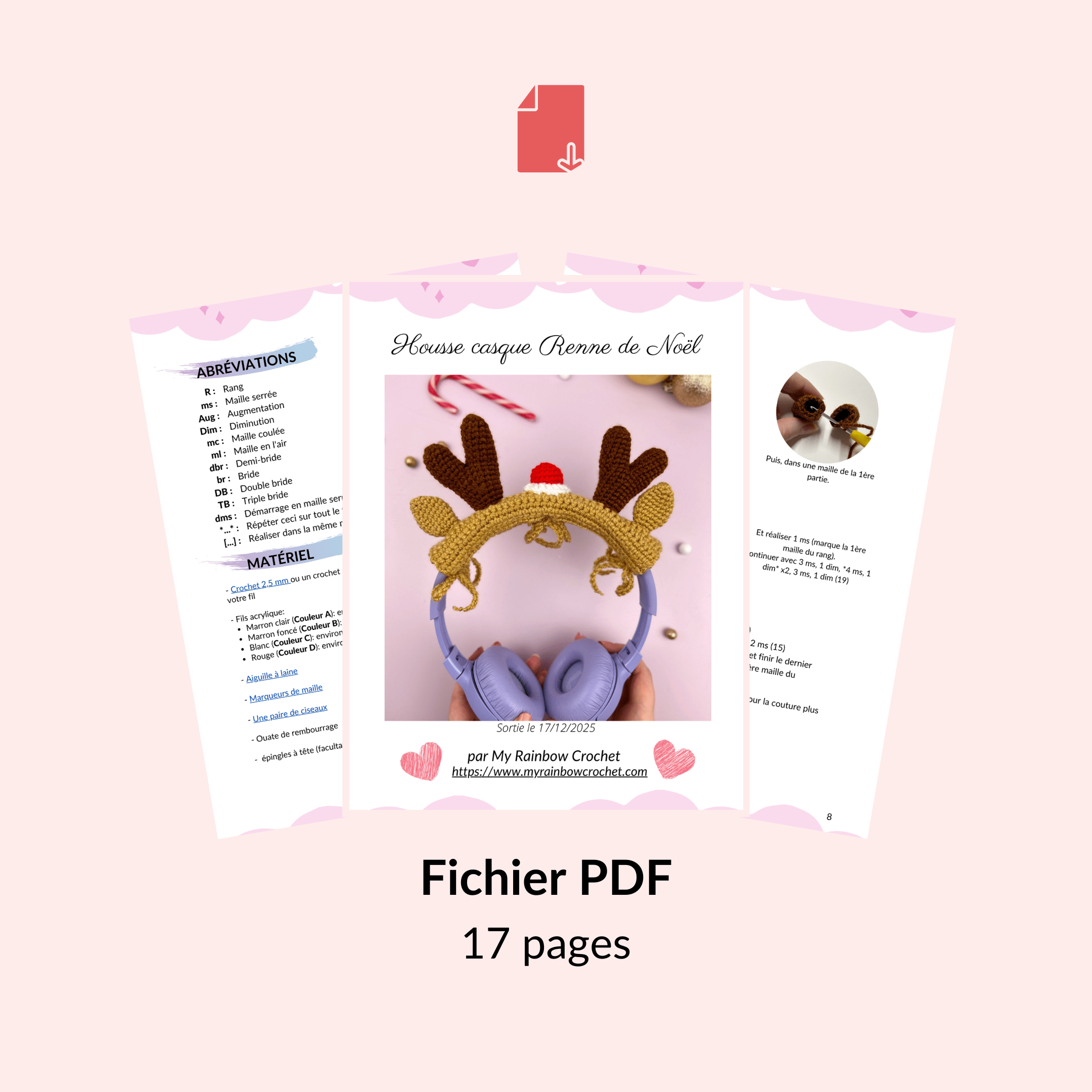 housse casque audio Renne de noël patron crochet decoration accessoire amigurumi débutant gratuit