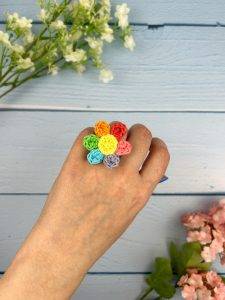 rainbow flower ring crochet pattern easy fast beginner jewelry
