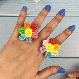 Rainbow flower ring - Crochet pattern jewelry