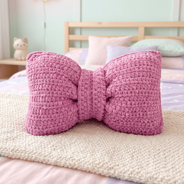 coussin noeud patron crochet facile débutant décoration fil chenille