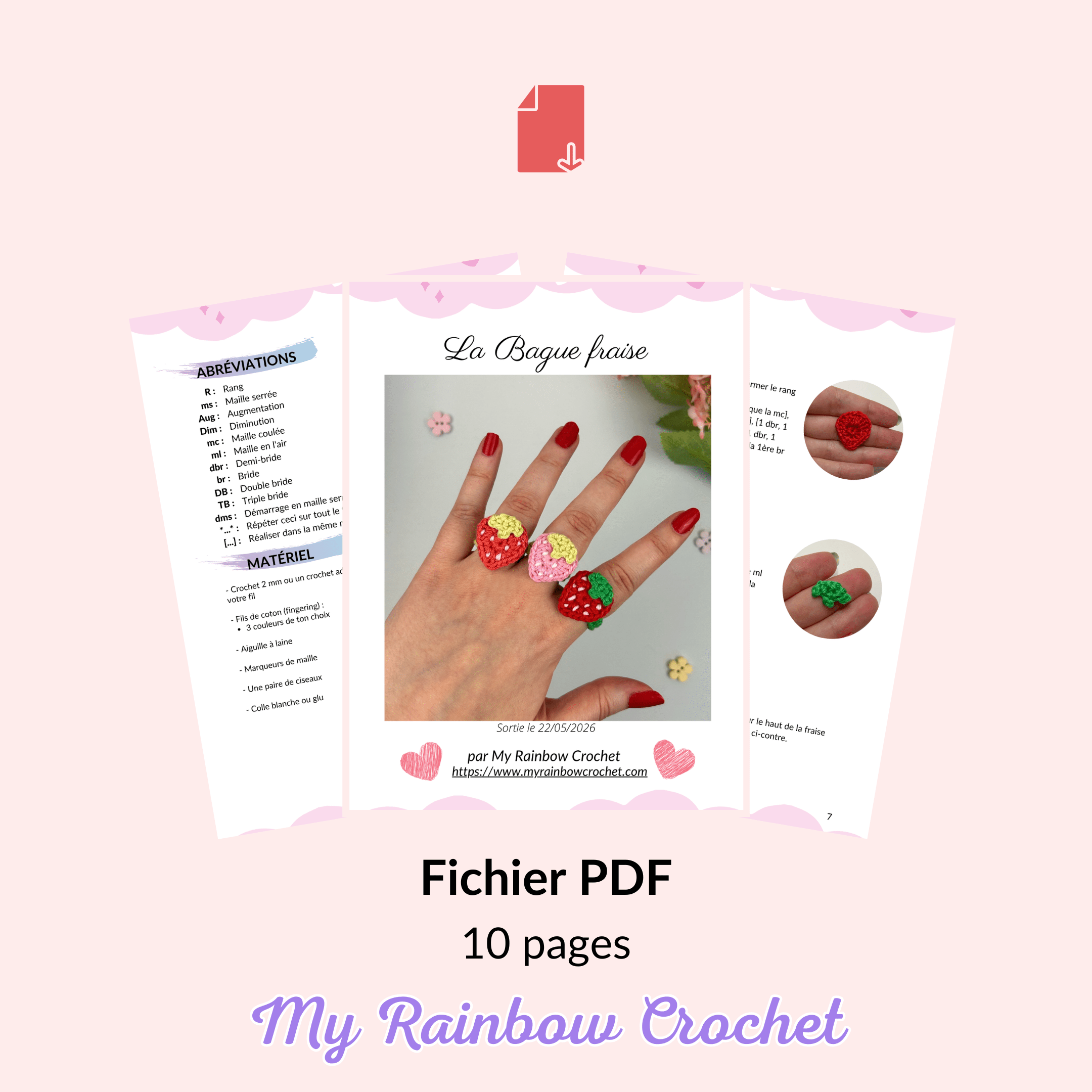 bague fraise tutoriel crochet facile rapide débutant gratuit bijoux