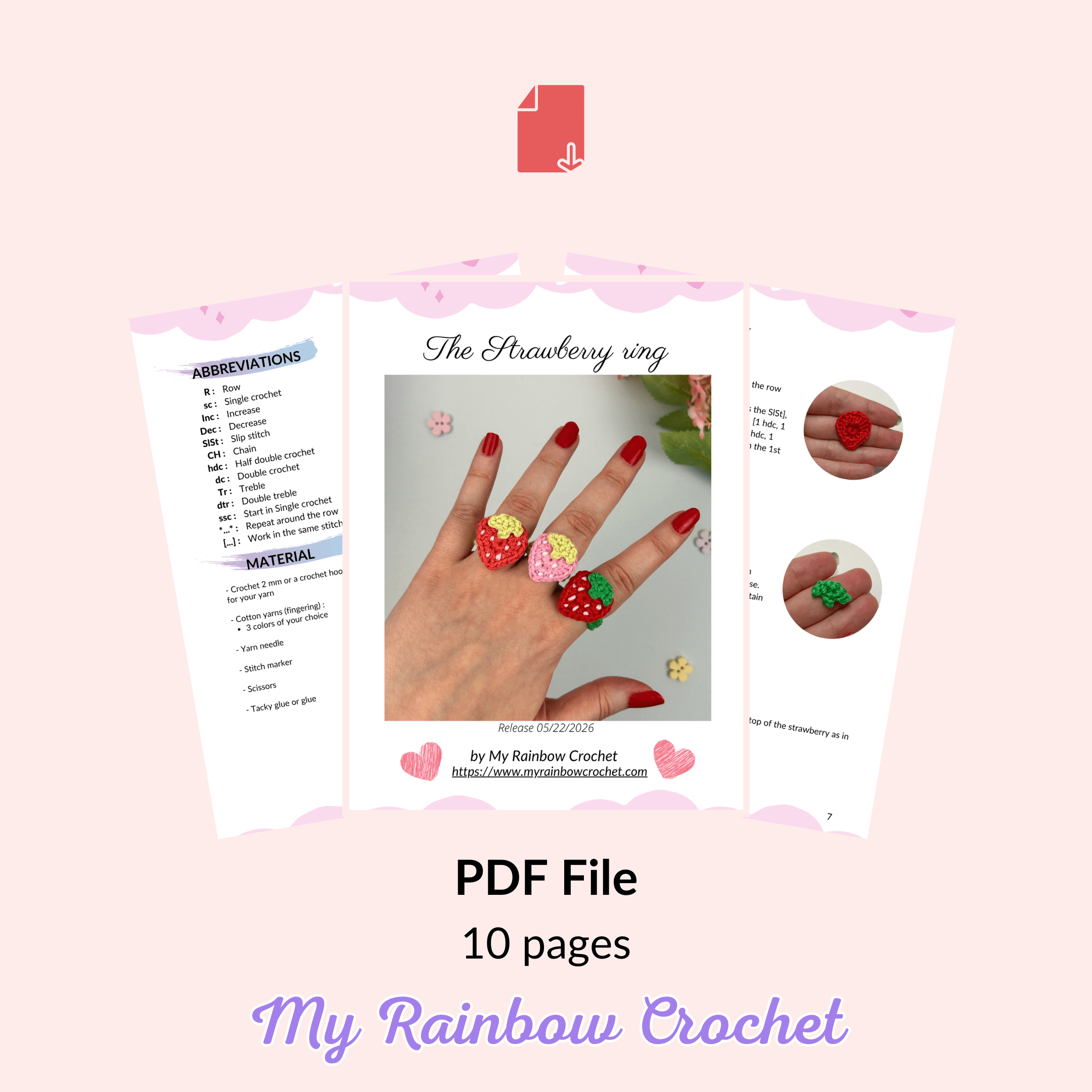 strawberry ring crochet tutorial easy fast beginner free jewelry