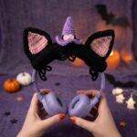 housse casque audio chat sorcière patron crochet gratuit débutant et facile pour Halloween