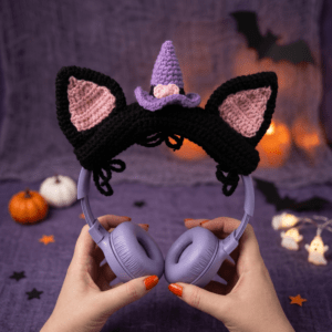 housse casque audio chat sorcière patron crochet gratuit débutant et facile pour Halloween