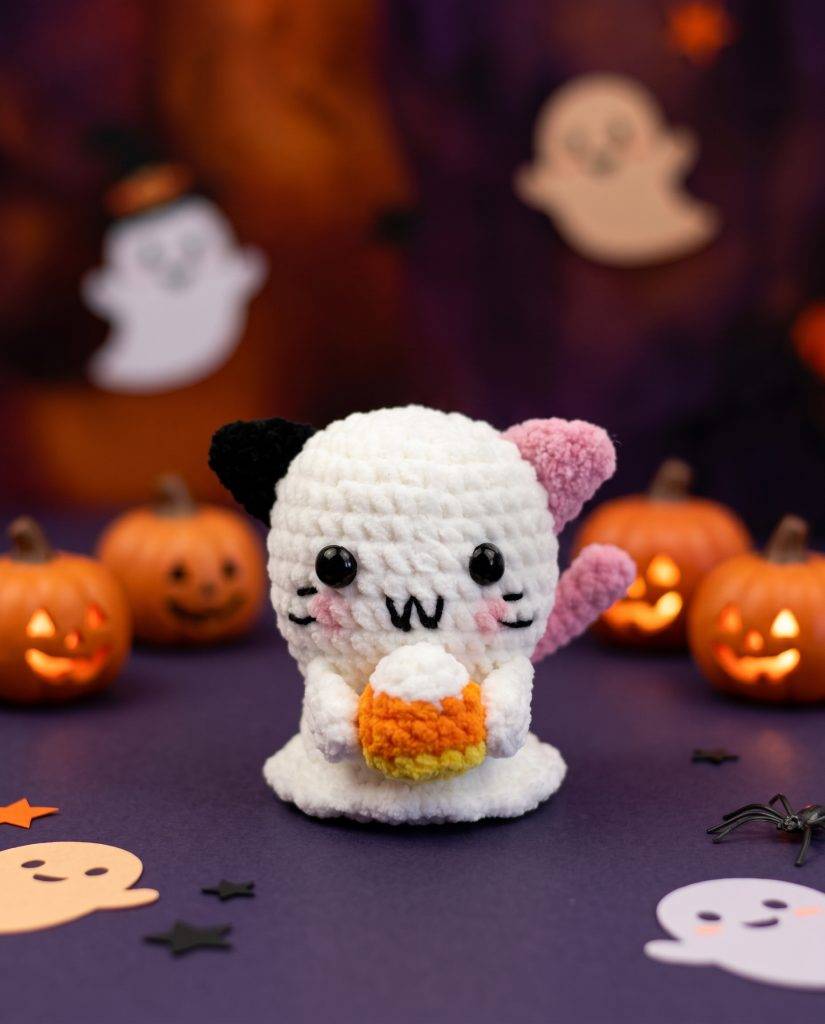 neko chat fantôme amigurumi halloween patron crochet facile pour débutant