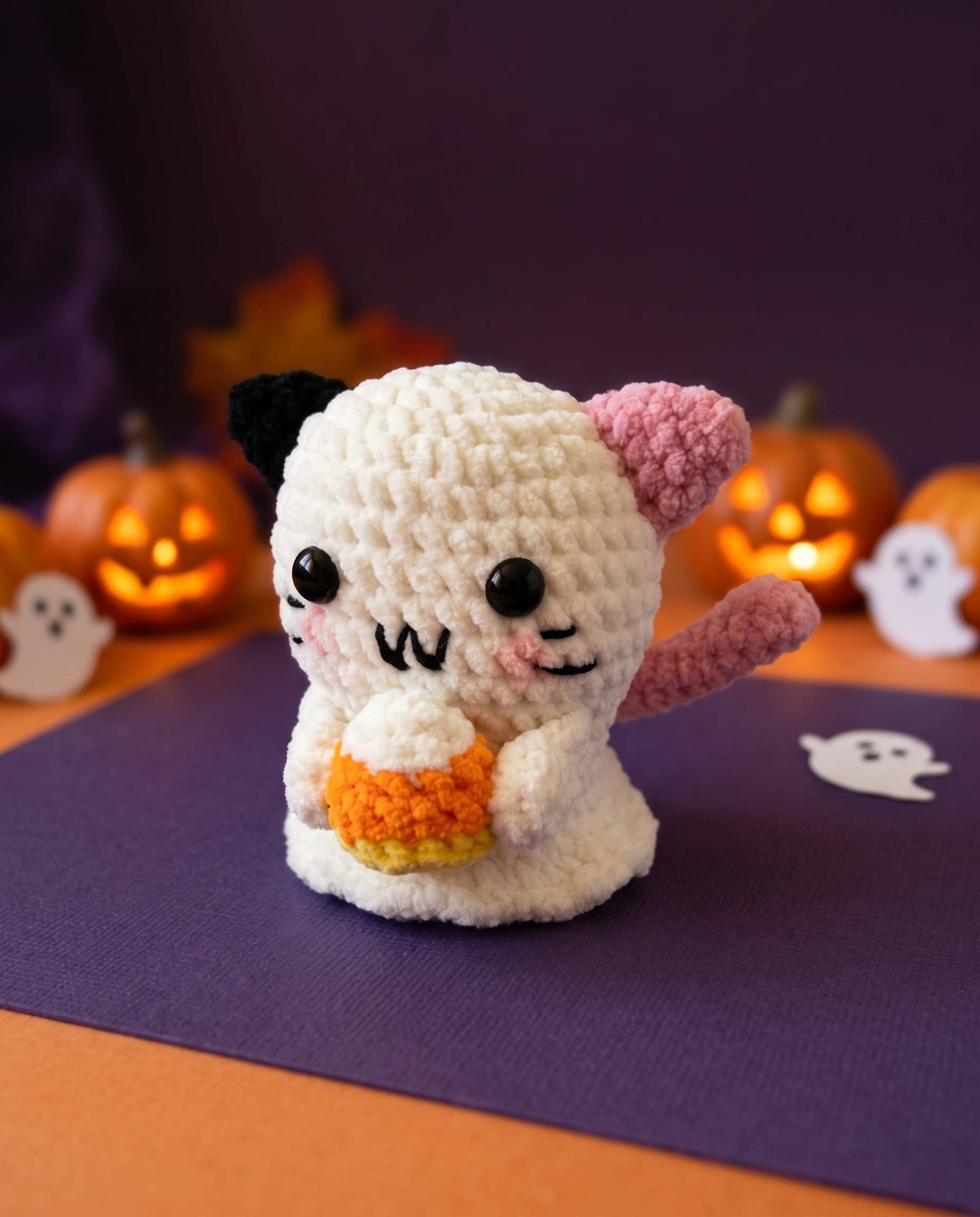 neko chat fantôme amigurumi halloween patron crochet facile pour débutant