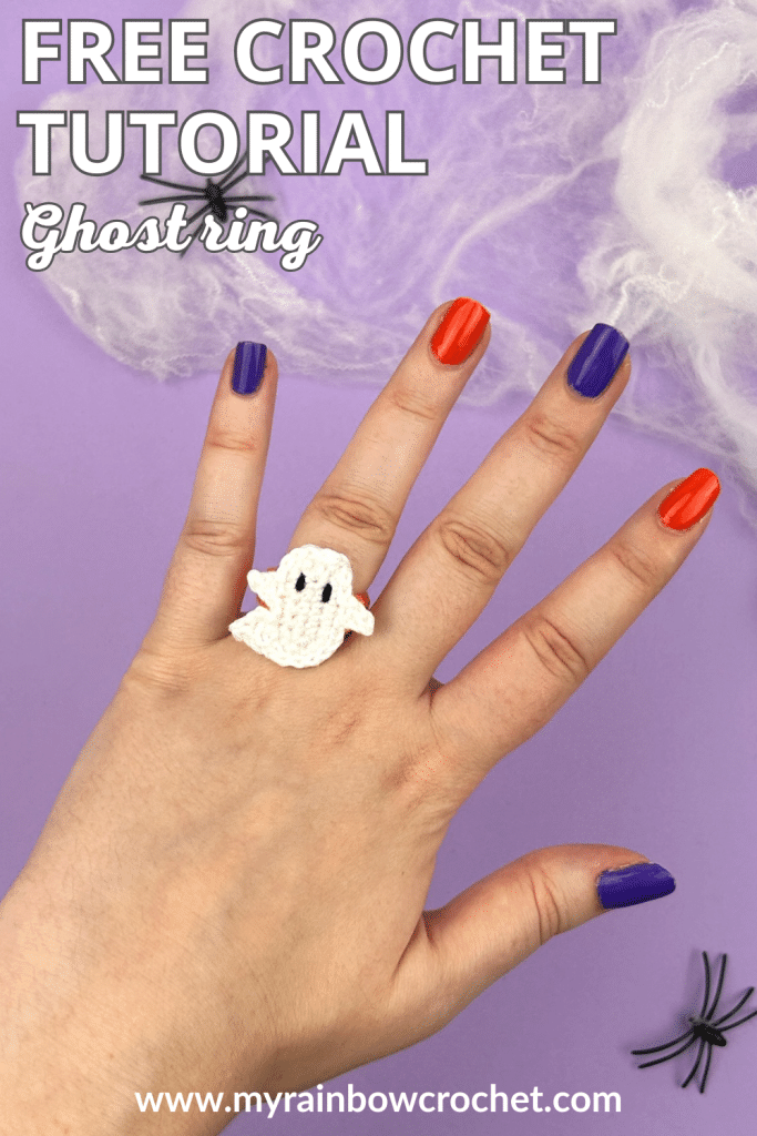 Ghost ring free easy crochet tutorial halloween jewelry beginner US 1