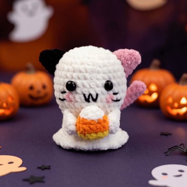 neko chat fantôme amigurumi halloween patron crochet facile pour débutant