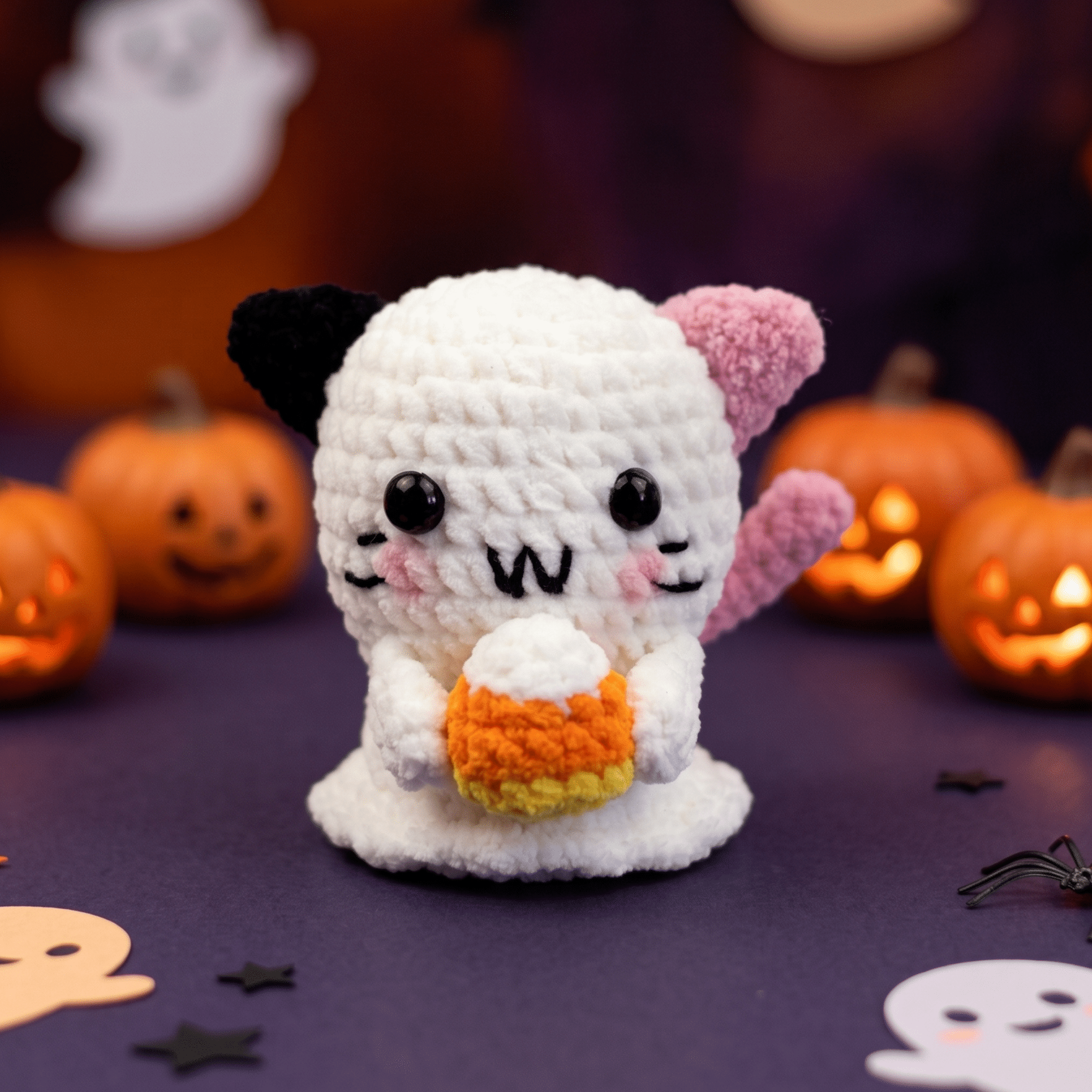 neko chat fantôme amigurumi halloween patron crochet facile pour débutant